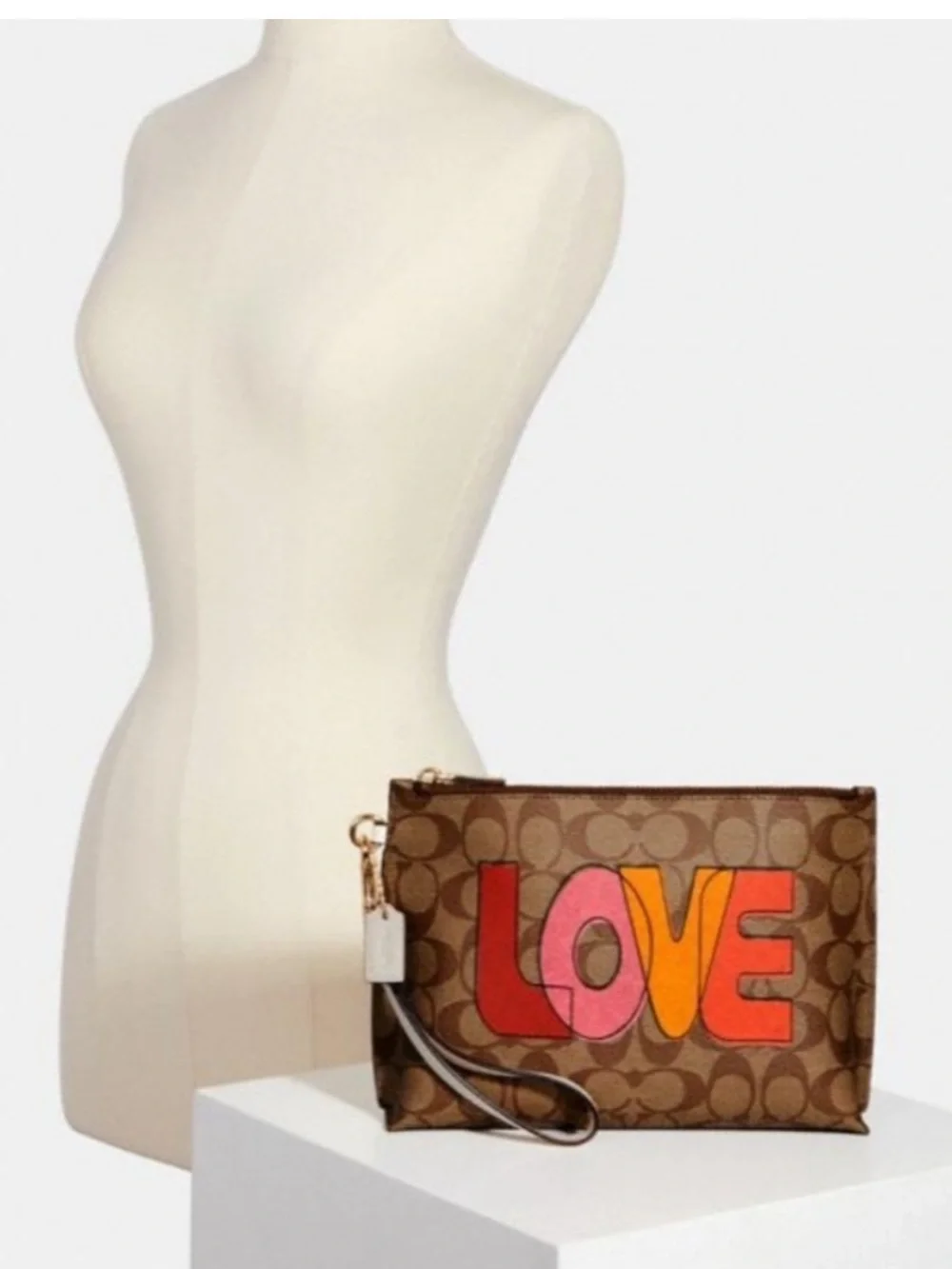 Coach Rowan Pouch Wristlet In Signature Canvas With Love Print